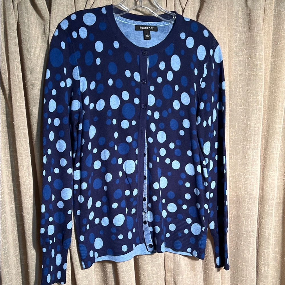 Foxcroft Navy and Multi Blue Polka Dot Sweater